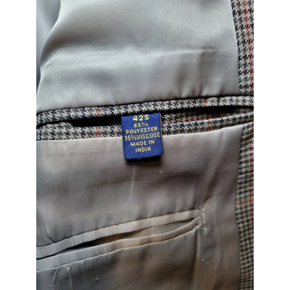 Vintage Club Room Macy's 42S Mens Houndstooth Windowpane‎ 2 Button Blazer Coat